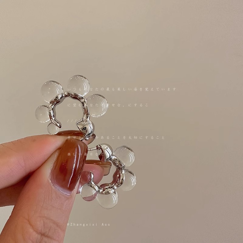 轻奢高级感透明串珠耳钉女小众独特精致复古优雅时尚百搭耳环耳饰