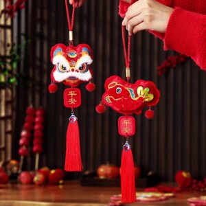 新年装饰福字挂件刺绣醒狮挂饰2025蛇年春节客厅喜庆氛围场景布置