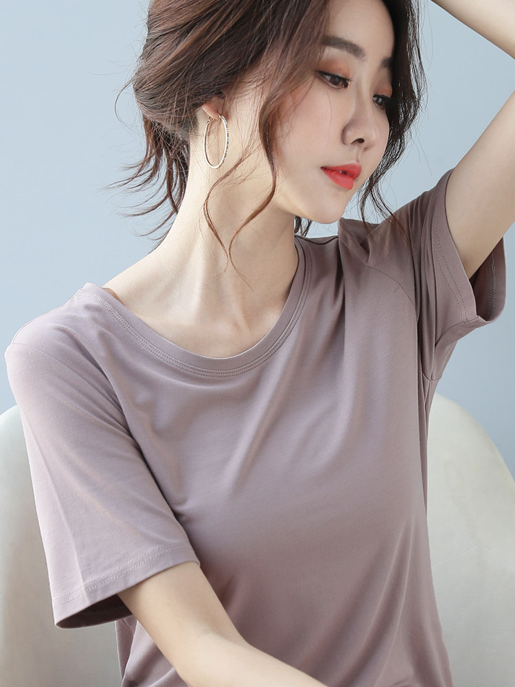 莫代尔短袖t恤女宽松夏季网红ins潮白色韩版休闲纯色薄款冰丝体恤