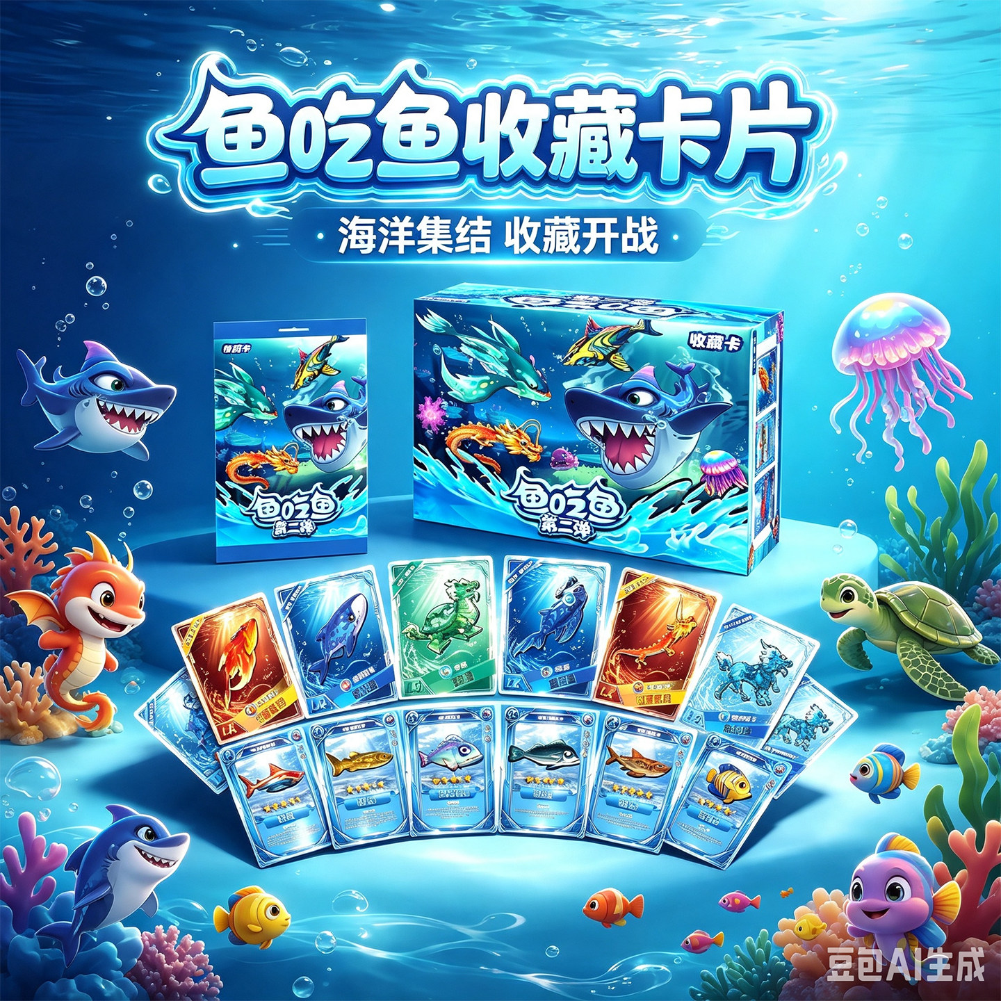 鱼吃鱼豪华版游戏卡片玩具全解锁海洋生物麒麟龙龟皮肤图鉴卡牌男