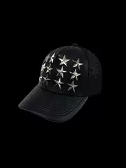 99Club Five-Pointed Star Rivet Lychee Leather Curved Brim Trucker Hat Original Design Hip-Hop Niche American Style Couple