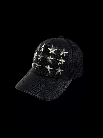 99Club Five-Pointed Star Rivet Lychee Leather Curved Brim Trucker Hat Original Design Hip-Hop Niche American Style Couple
