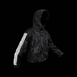 99CLUB五条杠褶皱爆裂纹连帽夹克侧条纹冲锋衣小众原创设计嘻哈