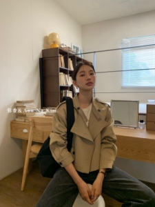 弥香双排扣短款风衣外套女2023秋季新款设计感小个子夹克ins上衣
