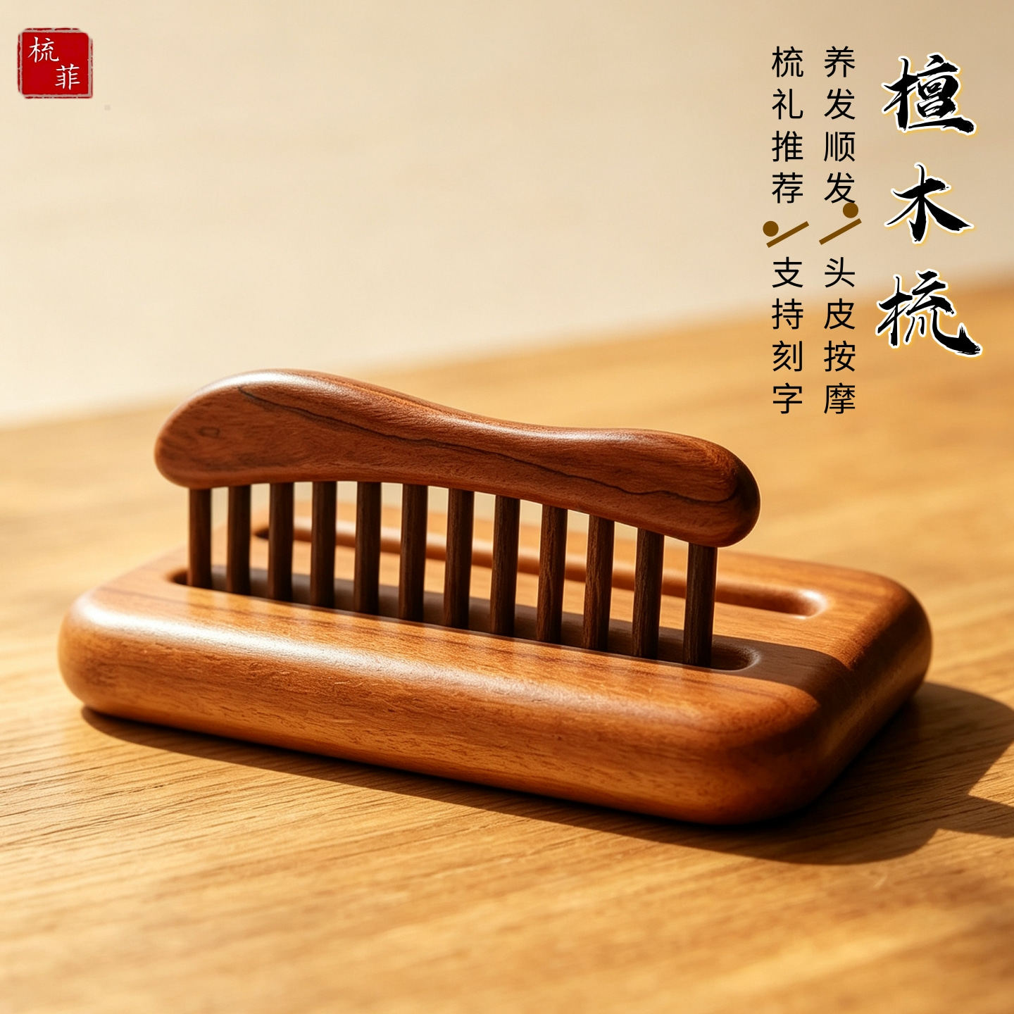 天然红贵宝木梳子插齿工艺可刻字