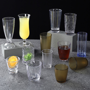 亚克力杯子商用饭店透明饮料茶杯耐高温果汁杯直身杯PC材质茶水杯