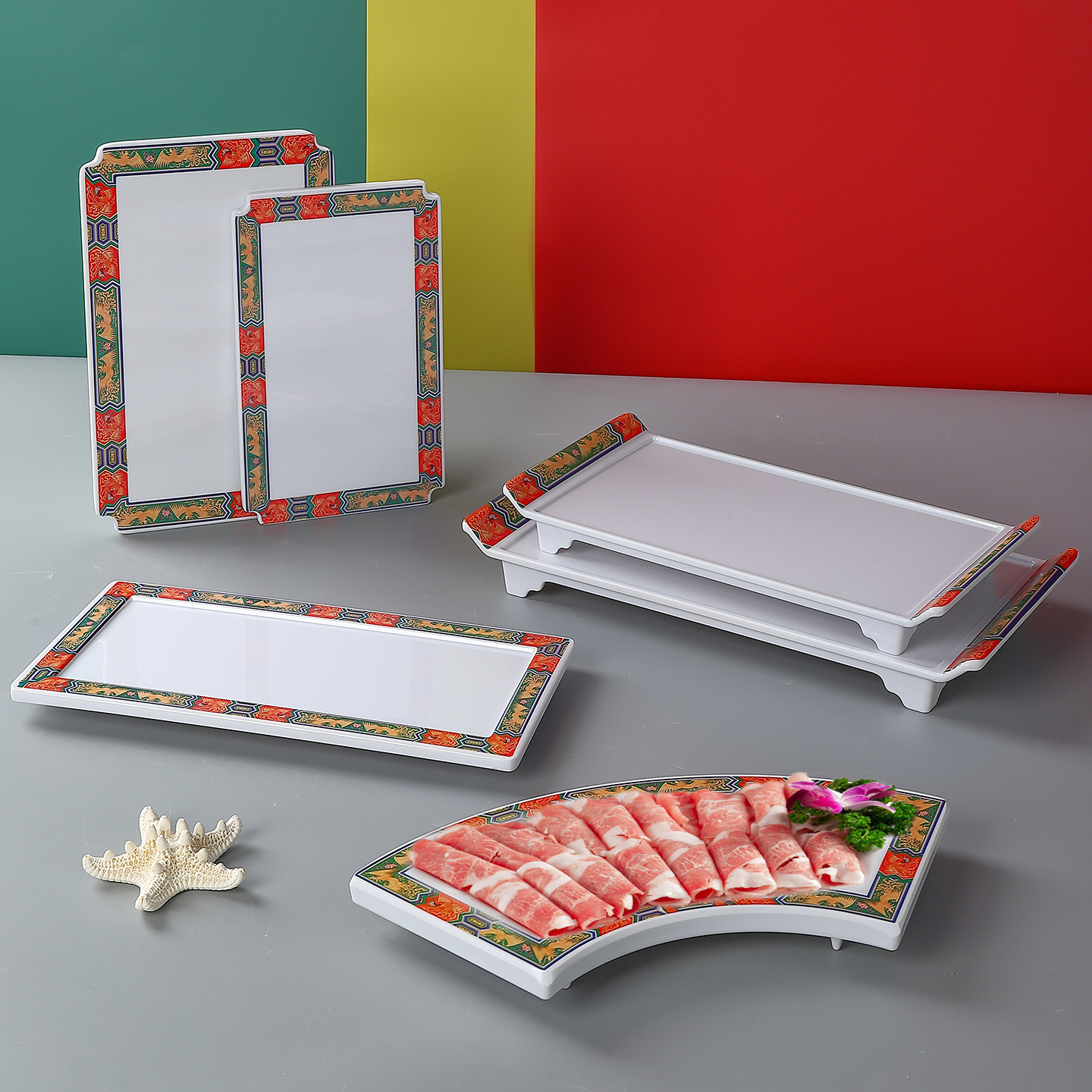 南门涮肉鲜切羊肉盘火锅长方盒可叠加老北京铜锅涮肉自助创意餐具