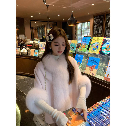 新品2025秋冬富贵小富婆毛领呢子大衣百搭时尚减龄毛呢外套