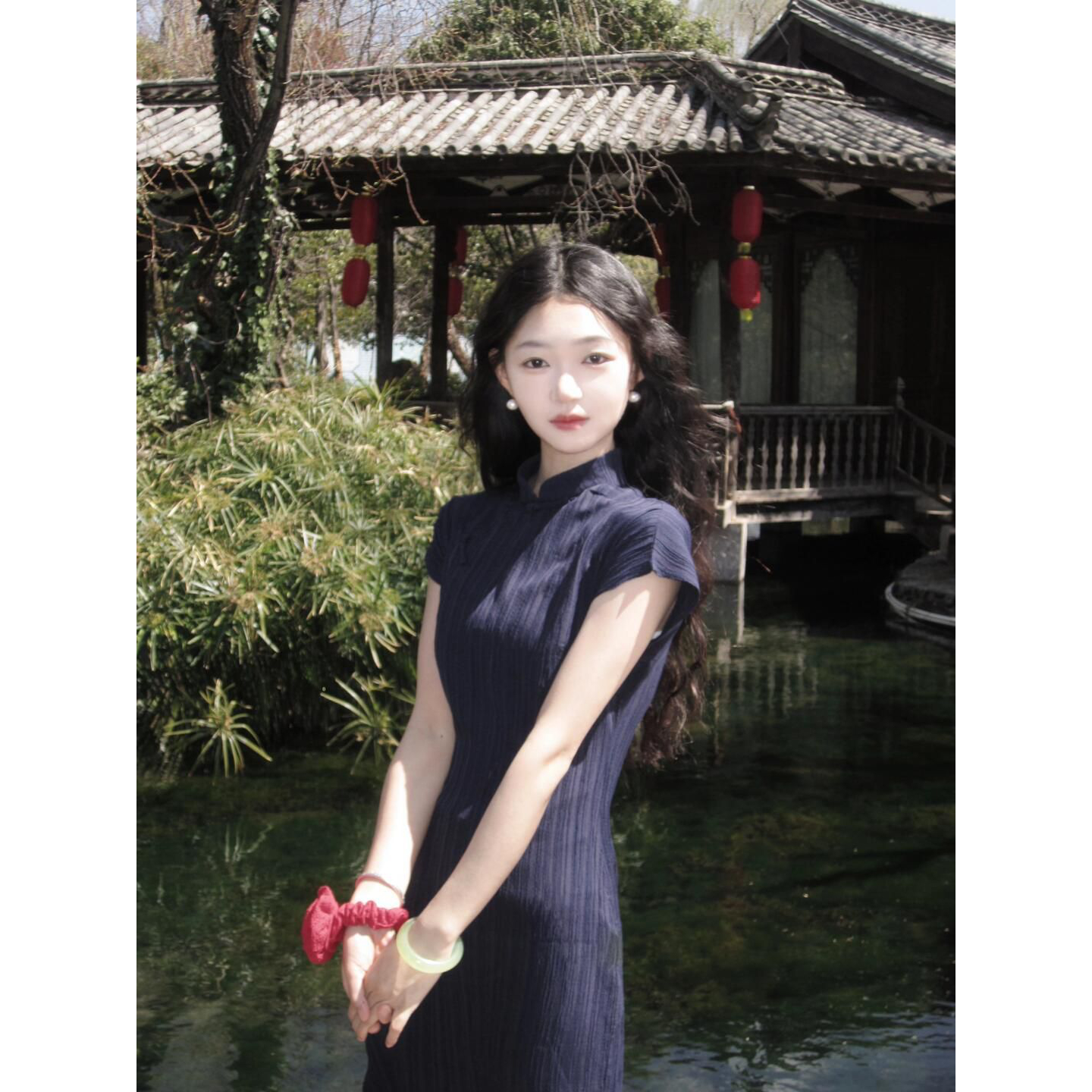 新中式民国风改良旗袍连衣裙气质优雅盘扣女夏收腰显瘦温柔长裙子