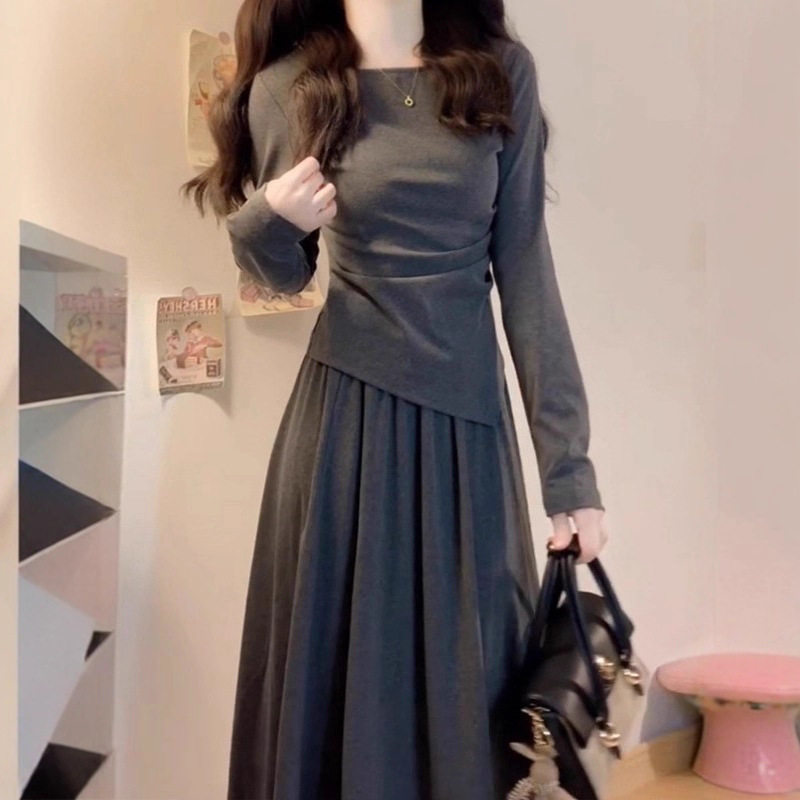 长裙灰色针织连衣裙子女秋冬季2025新款法式大衣内搭气质打底套装,女装/女士精品,时尚套装,淘宝优惠券,粉丝福利购,淘宝优惠卷