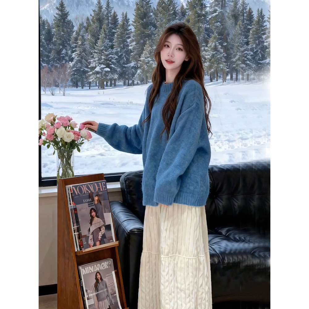 韩系秋冬穿搭慵懒高级感小香风针织毛衣显瘦百搭,女装/女士精品,毛衣,淘宝优惠券,粉丝福利购,淘宝优惠卷