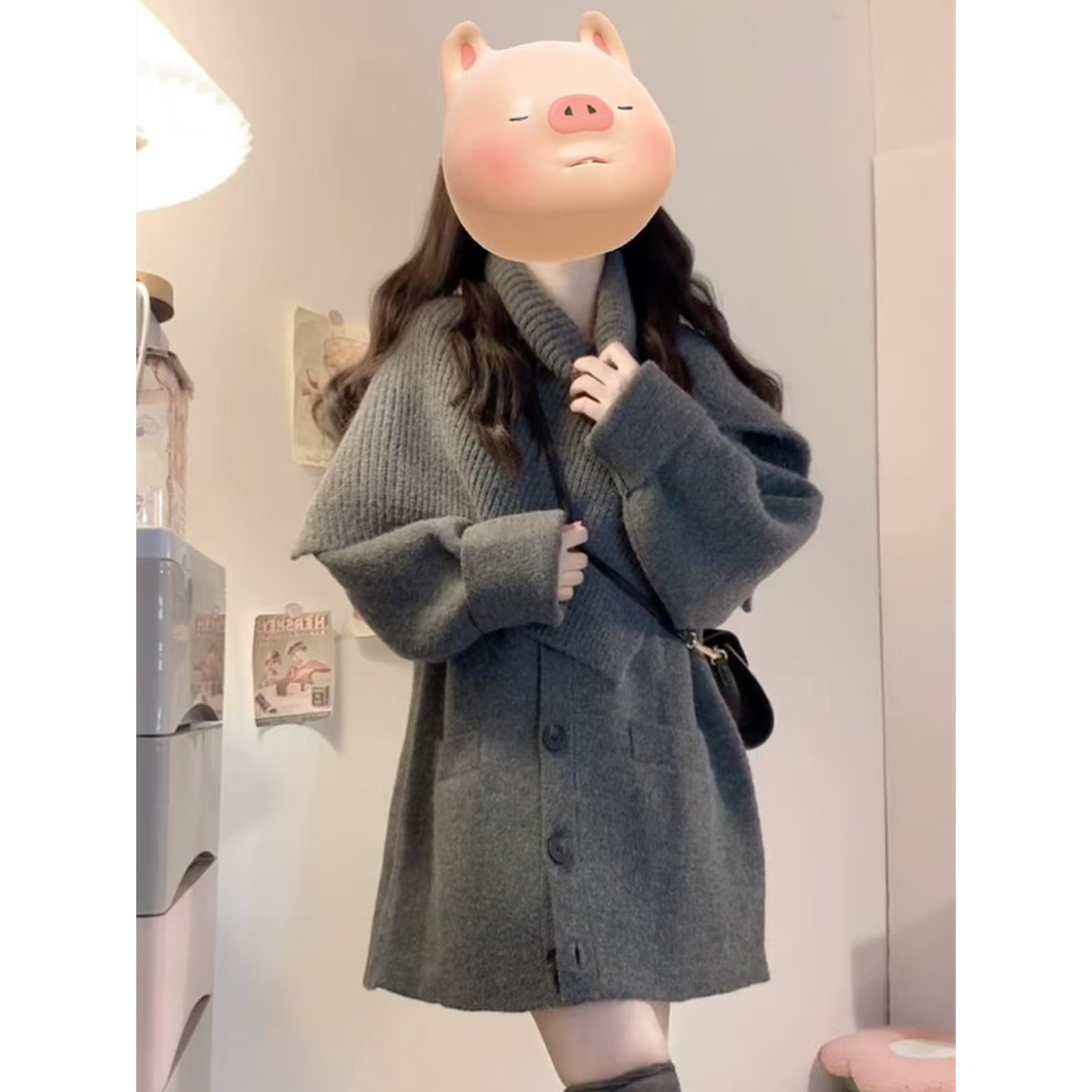 毛衣外套女秋冬新款宽松纯色韩版慵懒风显瘦百搭外穿针织上衣