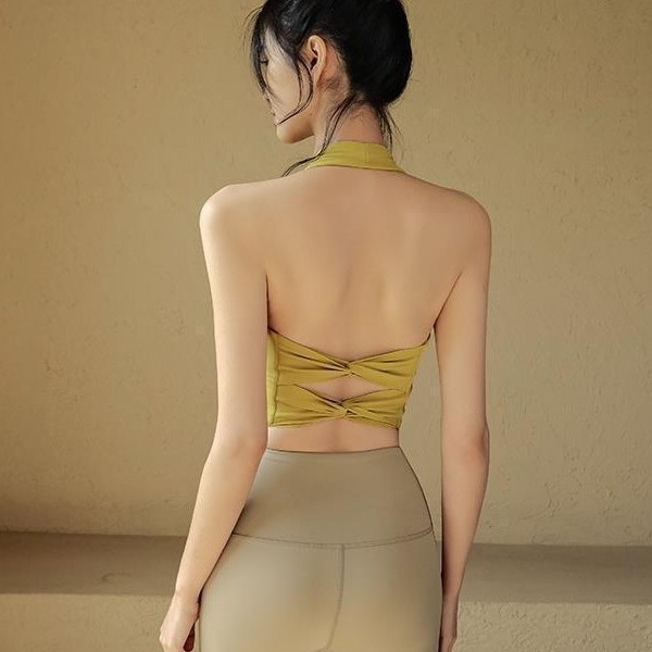 运动内衣女健身挂脖双重交叉美背支撑背心式紧身瑜伽服文胸上衣