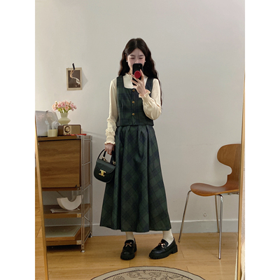 大码连衣裙子女2025秋冬新款小香学院风三件套韩剧穿搭套装长裙