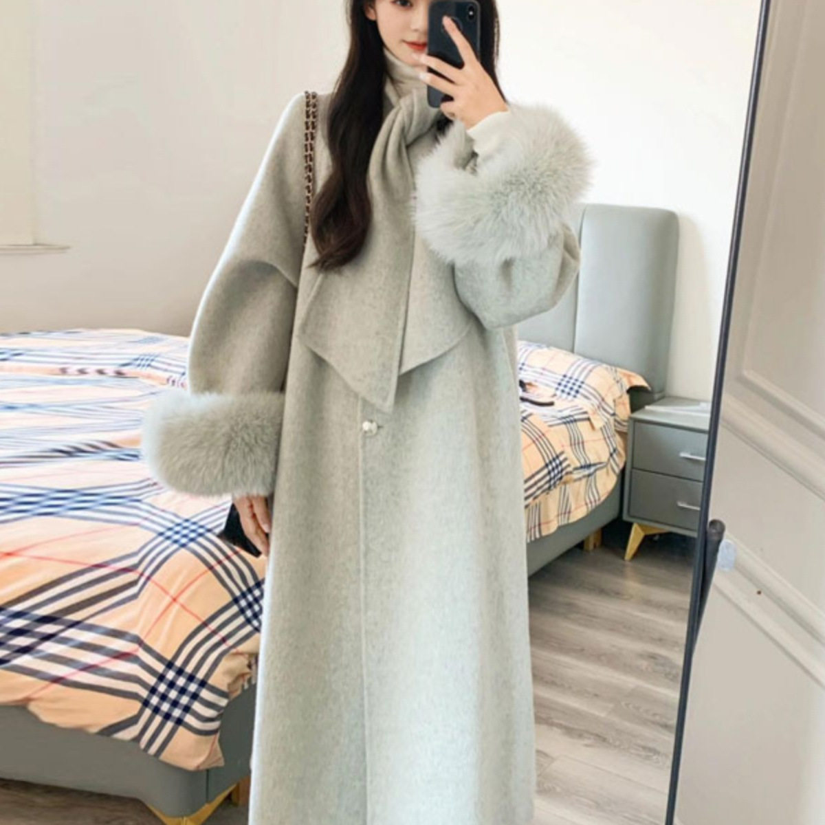 韩系感超好看的加厚双面呢大衣女初秋中长款毛呢外套2025新款百搭,女装/女士精品,毛呢外套,淘宝优惠券,粉丝福利购,淘宝优惠卷