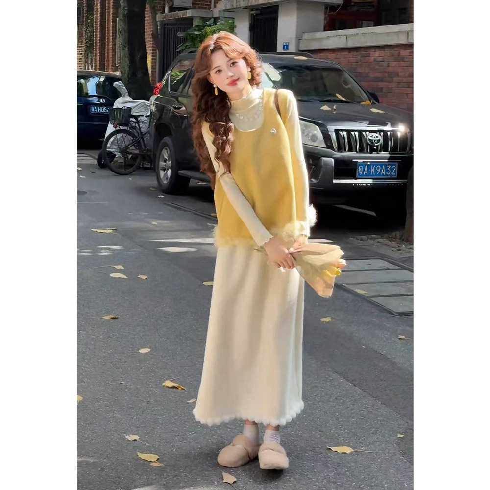 2026春季新款温柔风小个子穿搭修身马甲长袖打底衫高腰半身裙套装,女装/女士精品,时尚套装,淘宝优惠券,粉丝福利购,淘宝优惠卷