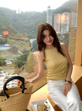 龍喜儿羊毛混纺背心女夏高品质亮丝修身显瘦百搭无袖针织上衣D530