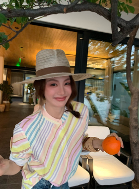 龍喜儿'loo%高支雨露亚麻'水彩斜纹衬衫女微落肩遮肉透气上衣W793
