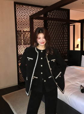 龍喜儿 法式轻奢小香风鹅绒羽绒服女冬季高腰直筒阔腿裤套装K899