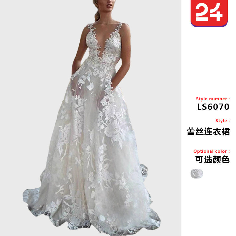 新款欧美风蓬蓬蕾丝新娘婚纱礼服