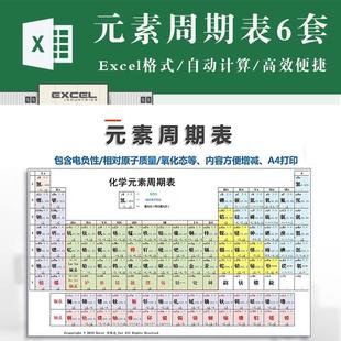 素周期表电子版 化学元 excel模板6套可打印可编辑修改