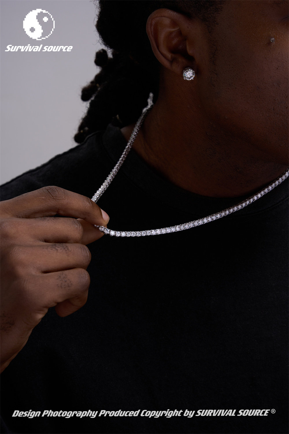 thumbnail for SSOURCE European and American hip-hop inlaid diamond necklace full of diamonds gold-plated rhinestone tennis chain men and women with the same style trend street
