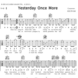 《昨日重现》指弹独奏电子版吉他谱 带分段教学 C调指法简单好弹