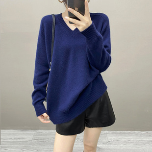 2025秋冬新款爆款 软糯山羊绒衫女V领宽松慵懒套头毛衣长袖针织衫