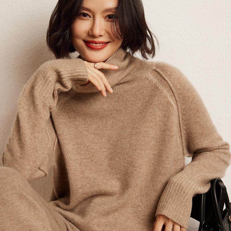 2024秋冬季新款鄂尔多斯市高领慵懒纯羊绒衫女开叉宽松针织衫毛衣,女装/女士精品,羊绒衫,淘宝优惠券,粉丝福利购,淘宝优惠卷