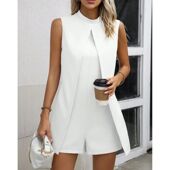 size collar Stand shorts plus piece 连体短裤 one 纯色立领大码