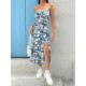 Floral 休闲度假细肩带碎花吊带开叉连衣裙 dress camisole split