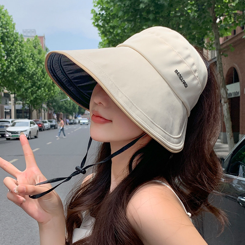 可扎马尾空顶遮阳帽女夏季户外骑车防紫外线防晒帽大帽檐太阳帽子