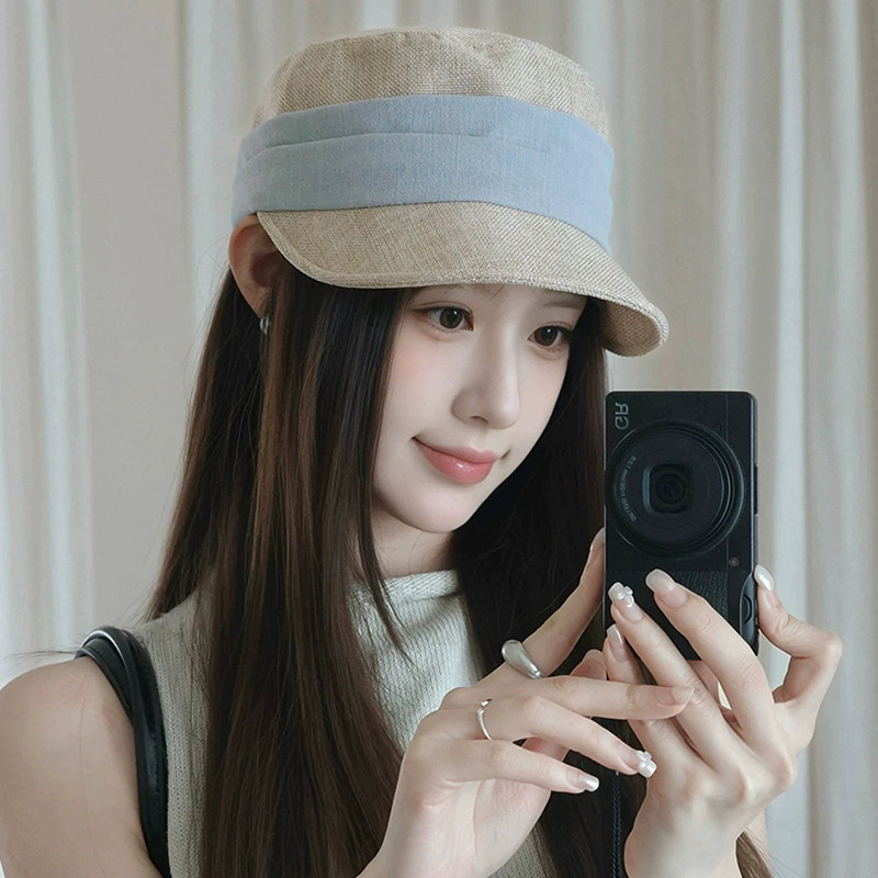 老钱风亚麻透气马术帽女夏季薄款百搭显脸小鸭舌帽子大头围骑士帽