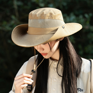 西部牛仔帽子女户外露营徒步登山帽大帽檐遮阳防晒防紫外线渔夫帽