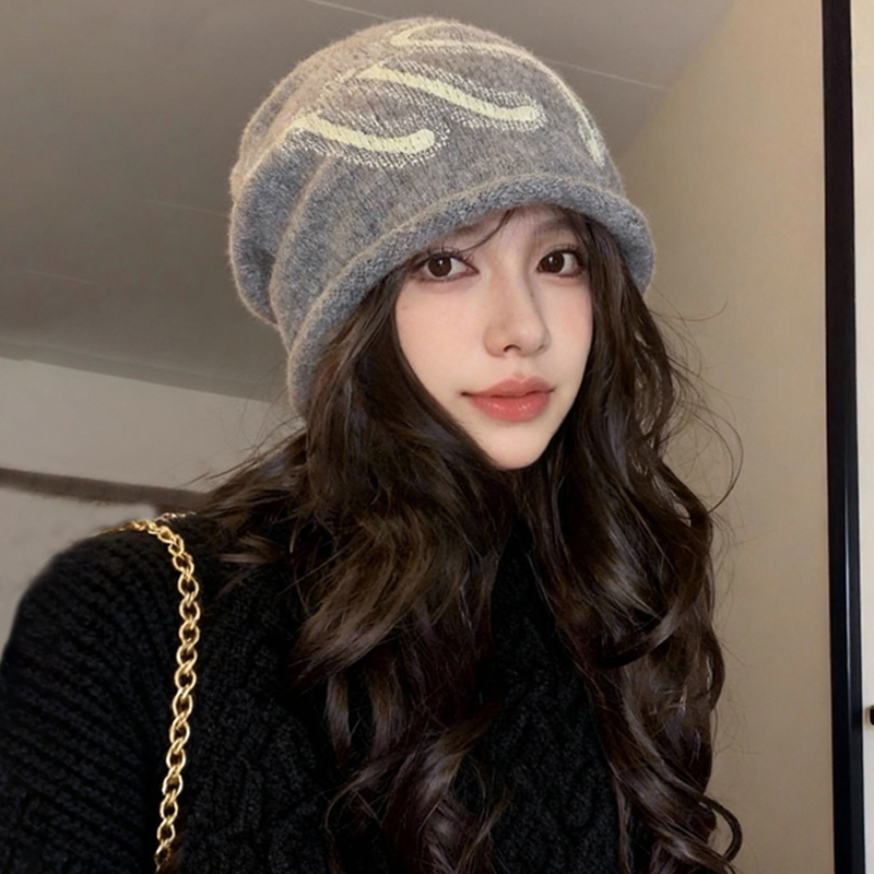 宽松大头围针织堆堆帽女保暖护耳