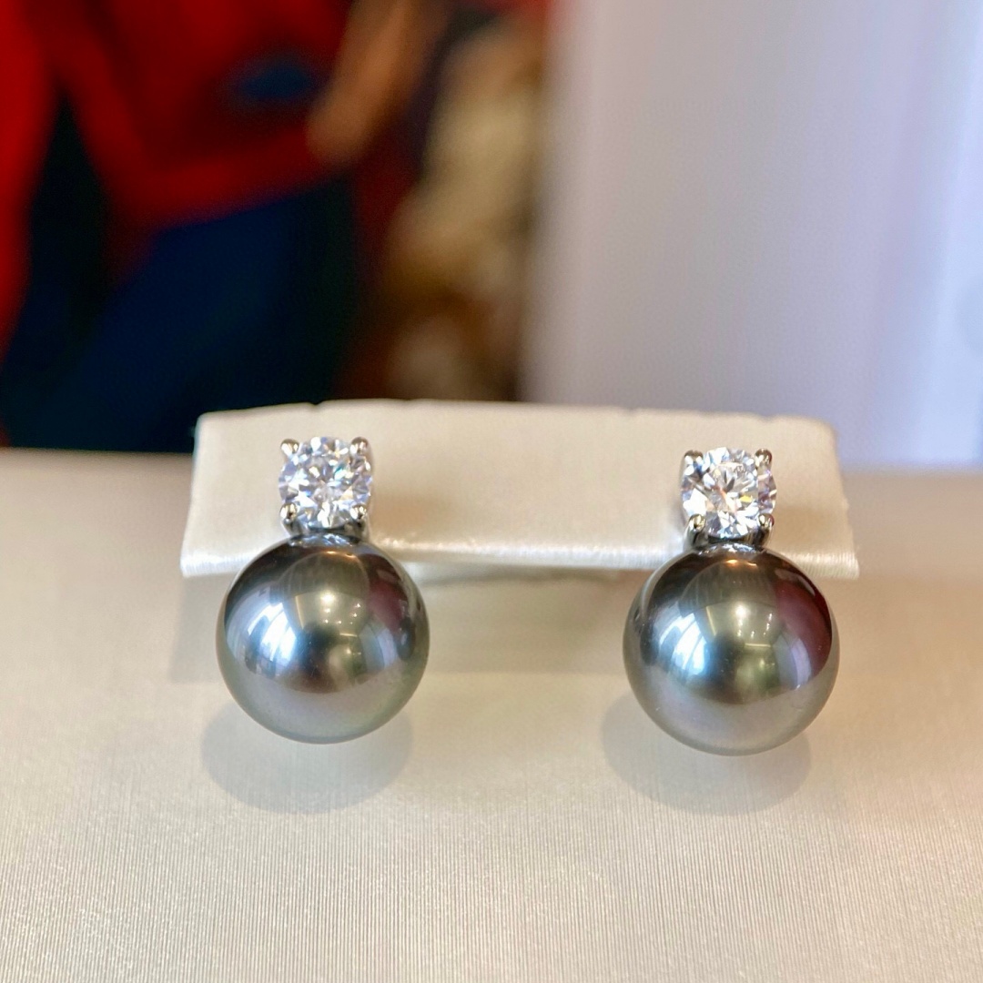 8k金钻石大溪地耳环 耳环10-11mm正圆极微瑕几乎无暇品质镜面光