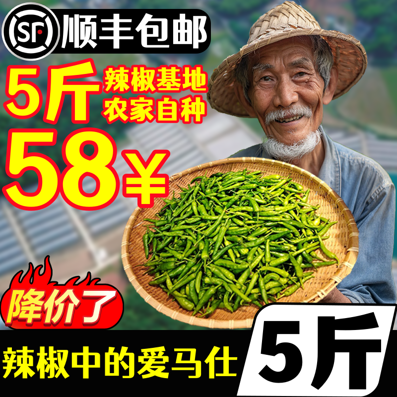 【顺丰】樟树港新鲜辣椒5斤58元