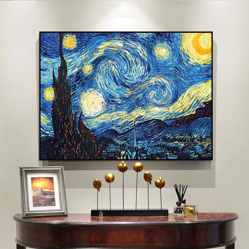 手绘油画梵高星空名画临摹挂画现代简约客厅沙发背景墙餐厅装饰画