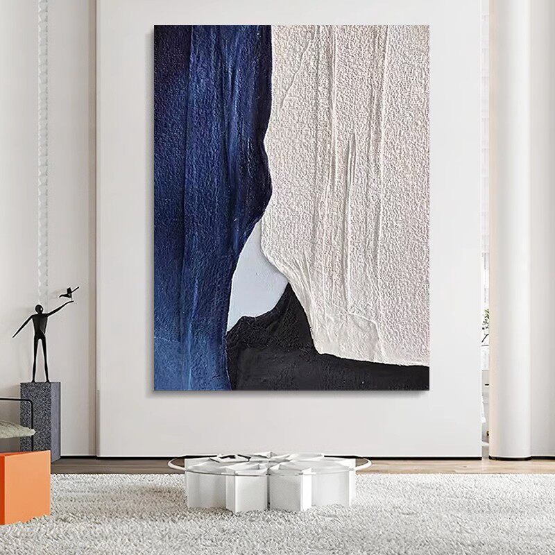 手绘油画客厅抽象简约装饰画蓝色玄关餐厅现代肌理艺术装饰挂画