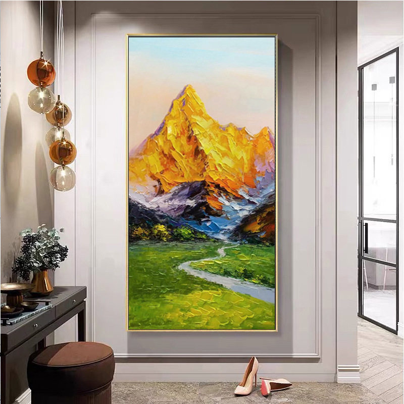 北欧墙画玄关手绘金山油画现代简约入户走廊装饰画过道挂画轻奢