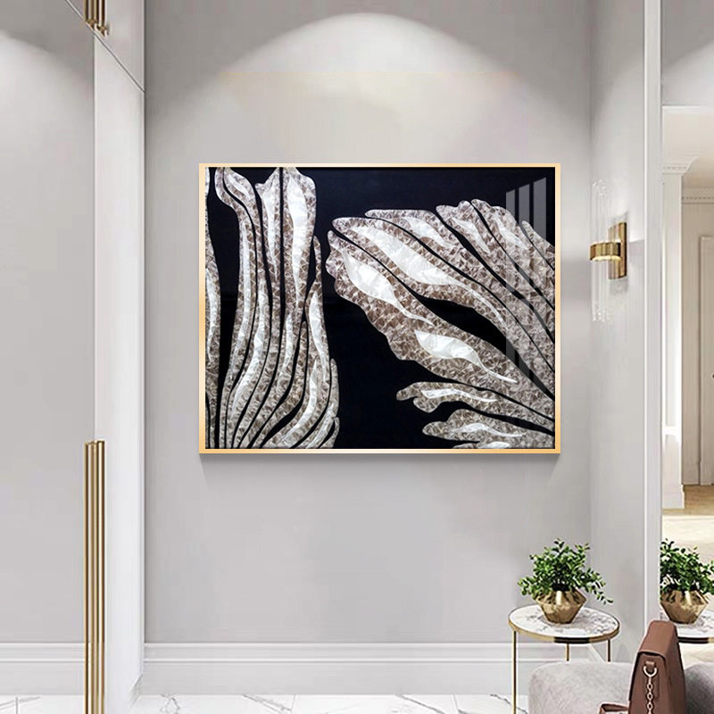 画师纯手工珐琅彩实物画现代简约卧室挂画客厅沙发背景墙装置画