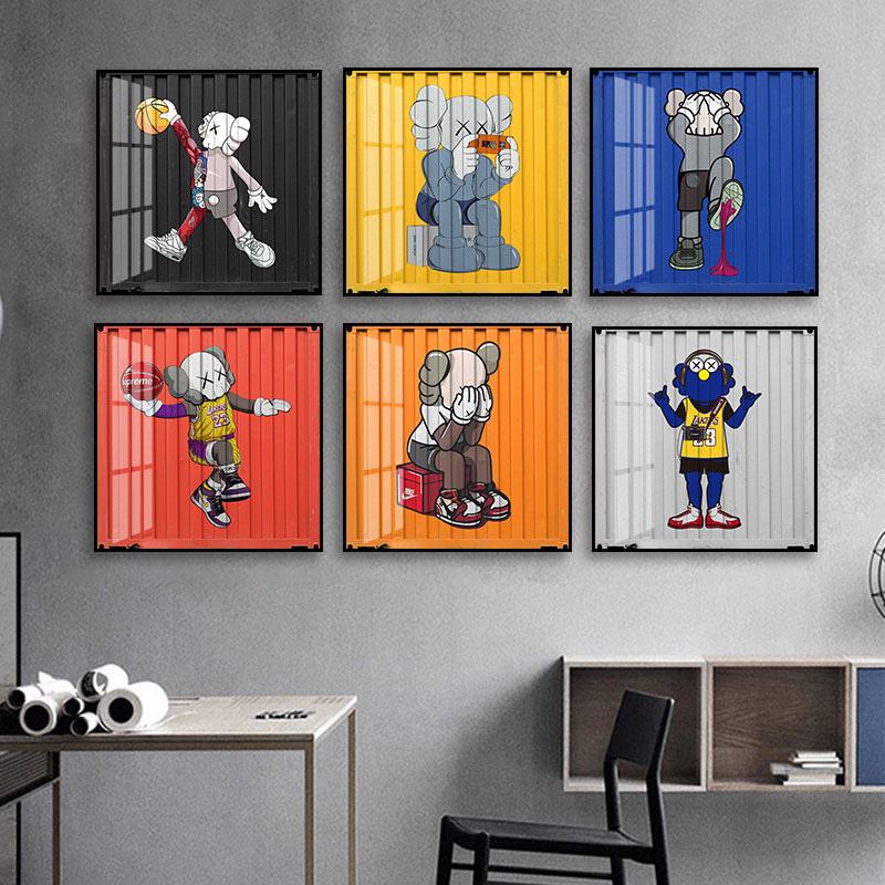 KAWS客厅装饰画现代轻奢卧室潮牌服装店挂画芝麻街潮流集装箱壁画