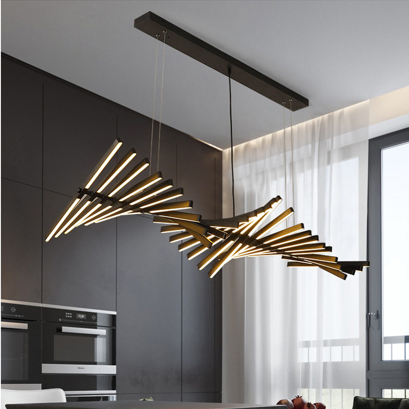 北欧客厅灯现代简约设计师餐厅吊灯极简线性鱼骨造型办公长条灯具