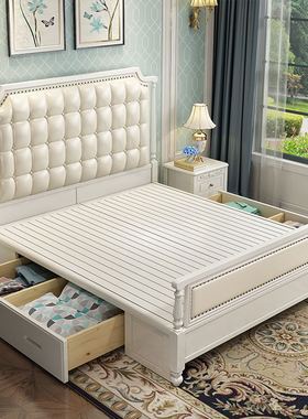 美式轻奢实木床现代简约1.8米双人床主次卧1.5米公主床白色实木床