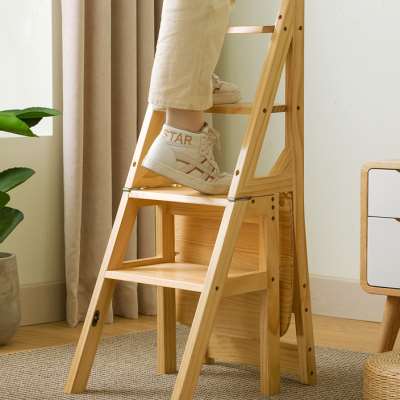 实木多功能梯凳家用室内木质折叠加厚楼梯椅便携登高两用台阶梯子