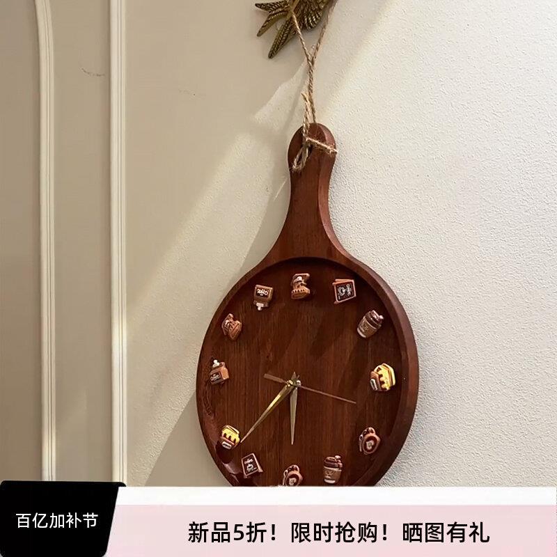 磁吸时钟创意手工diy客厅挂墙轻奢高级感艺术复古木质钟表冰箱贴