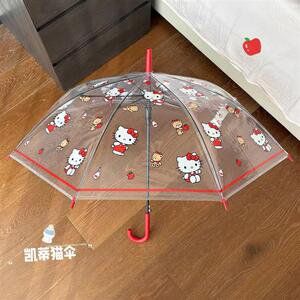 凯蒂猫透明全自动儿童长柄雨伞