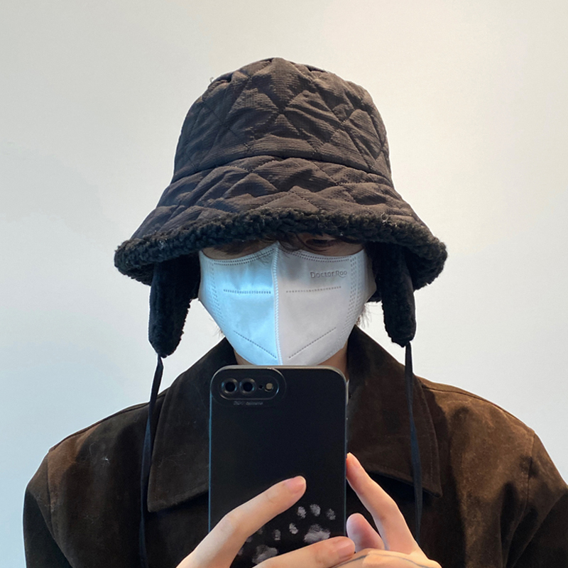 帽子男款秋冬潮菱形格棉帽