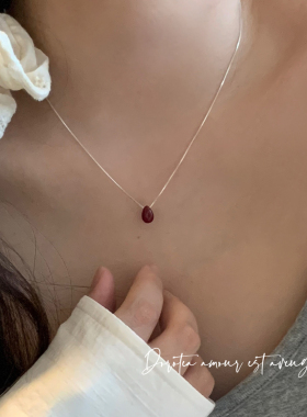 茶茶 红豆水滴项链/甜美女新中式红色简约红玉髓锁骨链2024新款