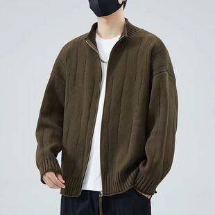 慵懒风外穿宽松休闲毛衣潮 立领针织开衫 外套男士 春秋冬季 2025新款